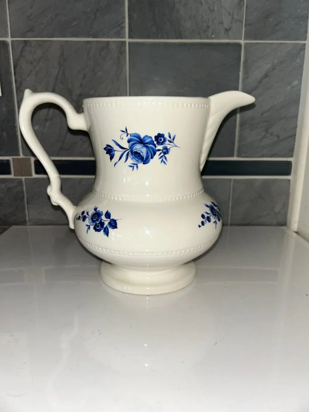Vintage Lord Nelson Pottery Pitcher, England, Blue Floral Jug, 6.5